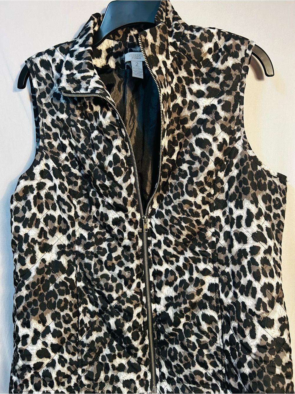 Chico's Leopard Quilted Vest in Black, White & Brown